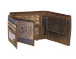 London Leathergoods Hunter Leather wallet with a tabbed double swing section, coin pocket with press stud fastening and a note section.