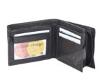 Gents notecase in our smooth sheep nappa leather. Security tab fastening credit card section with ID window and security zip. Zip round coin pocket at the rear.