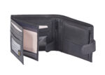 Sheep nappa notecase with a tabbed double swing section with credit card slot & ID windows. Twin note section, coin pocket and security tab fastening.