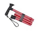 Foldable walking stick with a comfortable Soft Grip Handle. 4 folding sections that snap together automatically. Folds away for compact & convenient storage. Height Adjusts from 33 to 37 inches in one inch increments