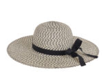A stylish wide brim ladies sun hat with a contrasting ribbon trim and adjustable inner band.
